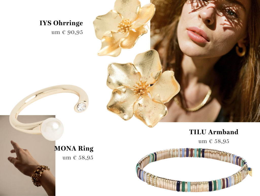 sashi, schmuck, floral, gold, bunt