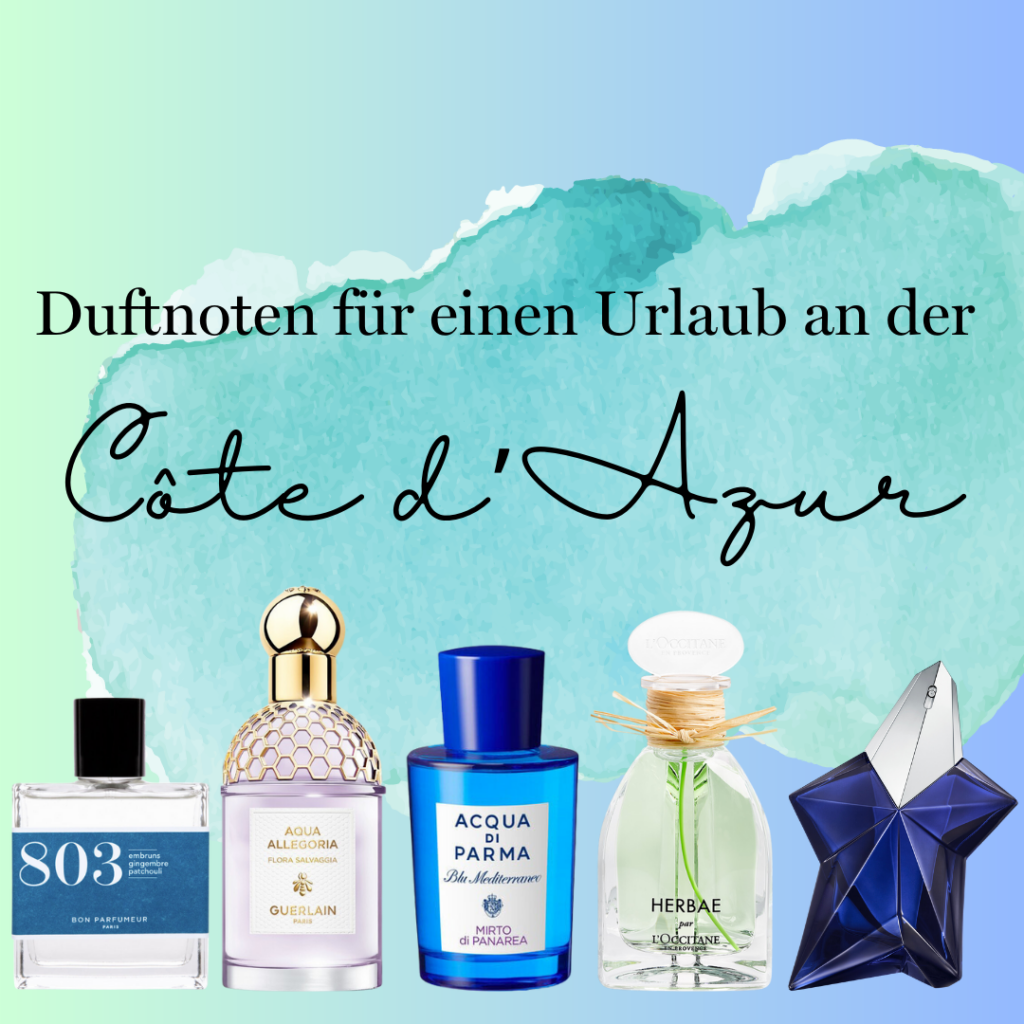 verschiedene Parfums auf blauem Hintergrund